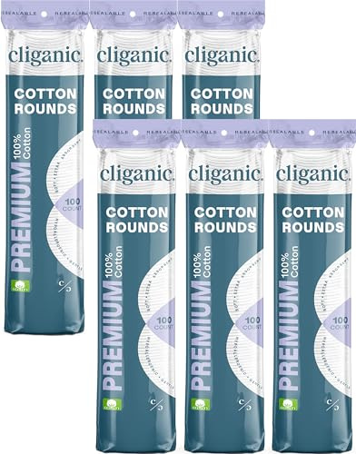 Cliganic Premium Cotton Rounds for Face (600 Count) - Makeup Remover Pads, Hypoallergenic, Lint-Free | 100% Pure