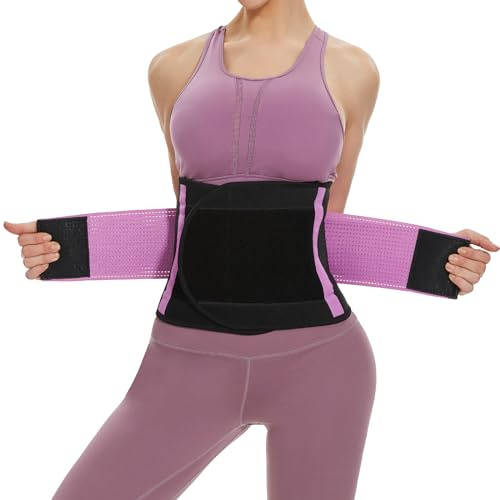 SIHOHAN Bauchweggürtel, Schwitzgürtel Fitness Gürtel, Verstellbarer Taille Trimmer Gürtel Fitnessgürtel, Waisttrainer Taillenformer, Bauchgürtel für Herren und Damen（Violett, S）