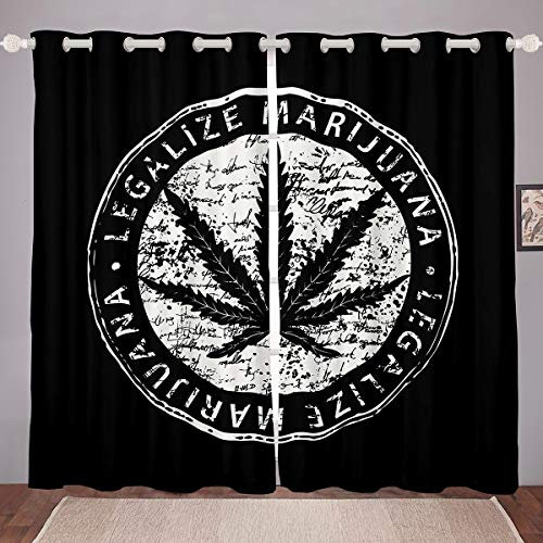 Cortinas de Hojas de Marihuana Hojas de Cannabis botánicas, Cortinas para niños, Hombres, Plantas alucinógenas, Ventanas, Cortinas Vintage de cáñamo,de habitación, 66 x 90