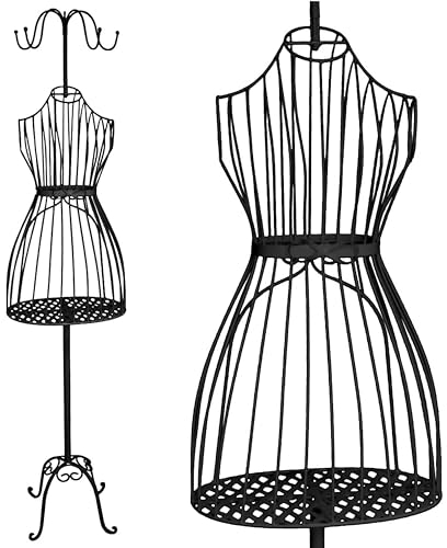 PrimoLiving Metall Schneiderpuppe Cleo in Schwarz mit Garderobenhaken und Stauraum - Vintage Kleiderpuppe - ideal als weibliche Schaufensterpuppe oder Kleiderständer - P-14141