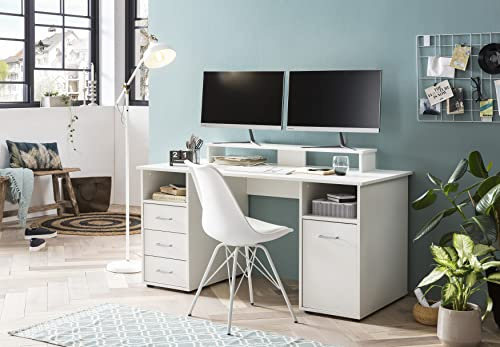 Schildmeyer Schreibtisch Niels 701701, mit Aufsatz für 2 Bildschirme, weiß