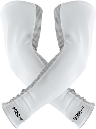 1 Pair Nxtrnd Compression Arm Sleeves for Men, Breathable Football, Basketball, Baseball Accessory, Adult & Kids (Medium, White)