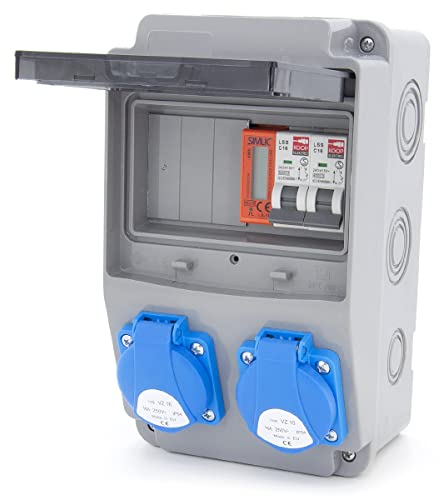 ELS Elektrotechnika Baustromverteiler Wandverteiler mit 2x Leitungsschutzschalter und Zähler 2x230V Schuko Steckdosen + MID Stromzähler Verdrahtet, für Indoor/Outdoor-Bereich, Werkstätten und Fabriken