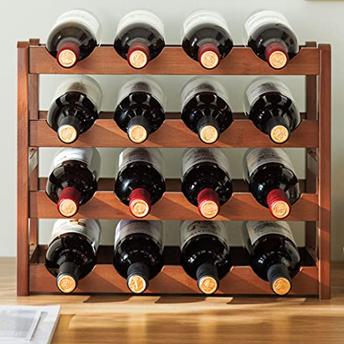 Tinyuet Casier à Bouteilles en Bambou Naturel, 4 Étages pour 16 Bouteilles, Rangement Bouteille de Bureau pour Restaurant ou Cuisine - 43x23x38 cm