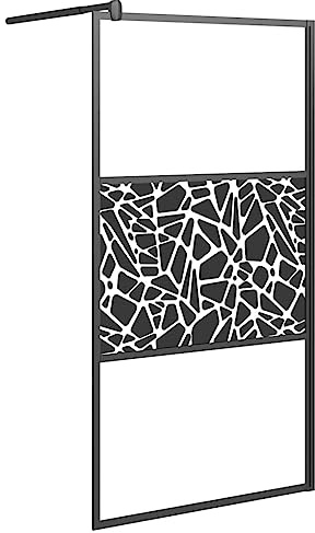 vidaXL Parete Doccia Walk in 100x195 cm Vetro ESG Design Pietre Nero