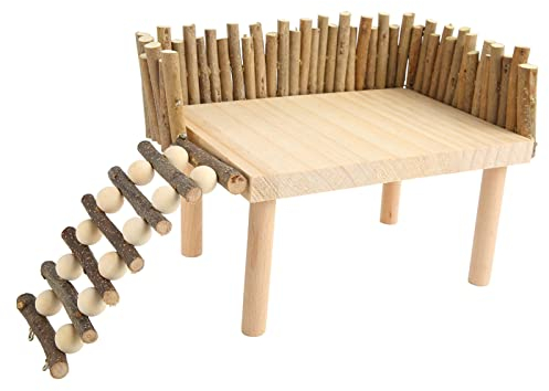 Hamsterplattform, Kletterzubehör, Kleiner Haustierspielplatz, Hamster Klettergerüst aus Holz mit Zaun für Parror, Rennmaus, Eichhörnchen, Ratte, Hamster, Goldbär, Vogel(Universaltyp)