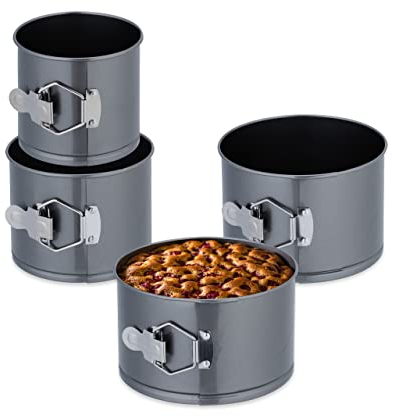 Relaxdays Set 4 Teglie Forno Rotonde per Dolci, Ø 12, 14, 16, 18 cm, Acciaio Inox, Stampo Torte Antiaderente, Antracite, 11 x 18 x 18 cm