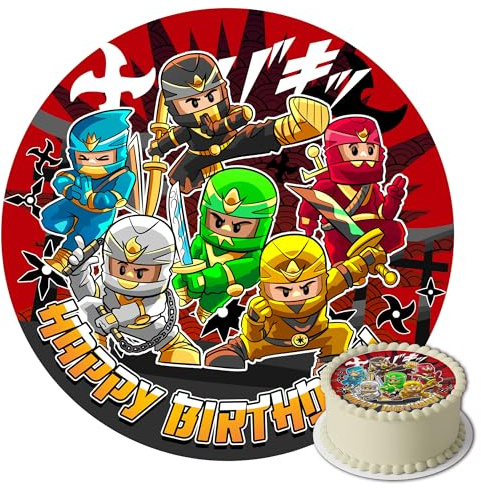 J&M DECO Décoration Gâteau Ninja - Décoration gâteau crème - Les Pétales pour Gâteau - Décorations Comestibles Rond 20 cm - Décoration Papier Comestible - Décoration Gâteau Anniversaire