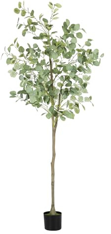 Fogein Artificial Eucalyptus Tree,6Ft Tall Fake Potted Tree Silk Faux Eucalyptus Tree with Plastic Nursery Pot, Artificial Plants for Home Office Indoor Decor