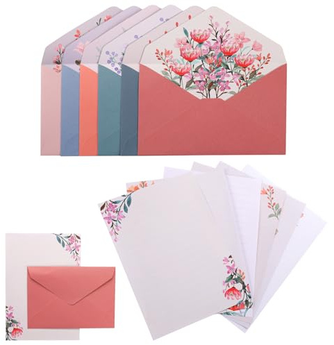 Juego de 36 papeles de carta (24 papeles de carta + 6 sobres), papel de carta de flores, juegos de cartas, sobres elegantes, artículos de papelería para cartas de amor, invitaciones de fiesta,