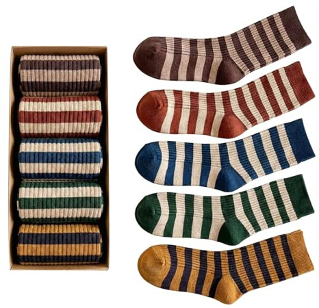 Ceoon 5 Pairs of Retro Striped Socks Cute Crew Socks for Women, All-season Womens Crew Socks (Socks set 1)