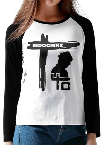 for Indochine-Pop Rock Band T-Shirt de Baseball décontracté à Manches Longues et col Rond en Coton Confortable pour Femme，Large