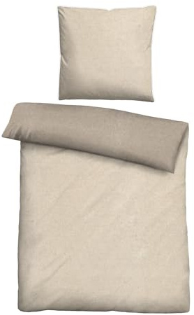 biberna Melange-Flanell Bettwäsche 155x220 cm, 2-teilig mit Kissenbezug 80x80 cm, 100% Baumwolle, Biber, mit Paspel, wärmend & weich, Reißverschluss, Winterbettwäsche, Uni, beige, Modell 0840500