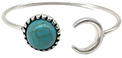 PACKOVE Retro Vintage Open Cuff Bangle Bracelet Turquoise Moon Beads for Women