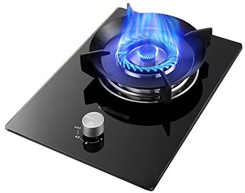 Placa de gas 5.0KW Estufa de gas incorporada, vidrio templado negro LPG/NG Accesorios de cocina Aparatos de cocina Utensilios de cocina, con protección contra fallas de llama [Clase energética A