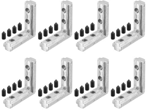 QUARKZMAN Support d'Angle Intérieur en Forme de L, 8 Ensembles de Connecteurs d'Angle Intérieur avec Vis M6 pour Profilé en Aluminium de la Série 4040 (Argent)