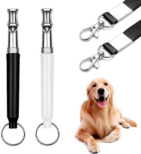 Meifiyu Hundepfeife Rütter Rückruf 2PCS Hundepfeife Hochfrequenz Lautlos Hundepfeife Rückruf Verstellbare Hundepfeife Gegen Bellen mit Umhängeband mit Lanyard 2 Stücke (Schwarz+weiß)