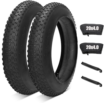 DFENG Fatbike Lot de 2 pneus de vélo 20 20 x 4,0 avec 2 chambres à air de 20 pouces Valve AV32 mm, compatibles avec vélo électrique Heavy Duty 20 x 4,0, 20 x 3,8 et chambre à air, noirs