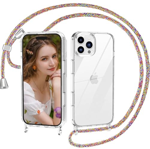 Nupcknn Transparent fodral med rep för iPhone 16 Pro, anti-stöt anti-repor silikonskal med hängande rem mobilhänge justerbart halsband fodral 1,6 m