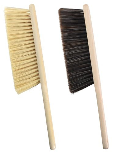 Zimoer 2 cepillos de mano, cepillo para el polvo, cepillo suave con mango de madera, cepillo de limpieza, adecuado para camas, sofás, muebles, ropa y batidor de nieve, agujeros en el mango de la