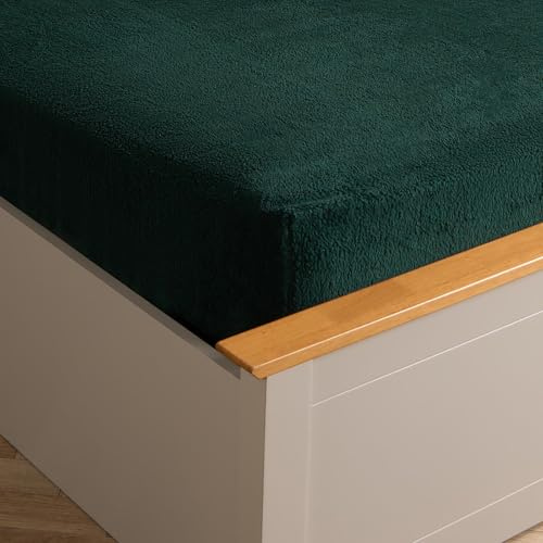 Brentfords King Size Fitted Sheets, Teddy Fleece Bedsheet Ultra Soft Thermal Fleece Fade Resistant Kingsize Fitted Covers Winter Bedding Sheets - Forest Green