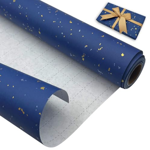 Rollo de papel para envolver regalos de cumpleaños, 43 cm x 9 m, reciclable, color kraft azul, ideal para cumpleaños, bodas, baby showers y decoración de fiestas