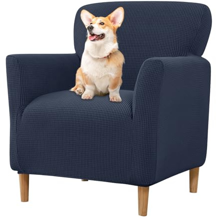 SHUOJIA Housse de Fauteuil Extensible 1 Place, Jacquard Housse de Fauteuil Club Protection de Meubles adaptée aux Animaux de Compagnie (Navy Blue)