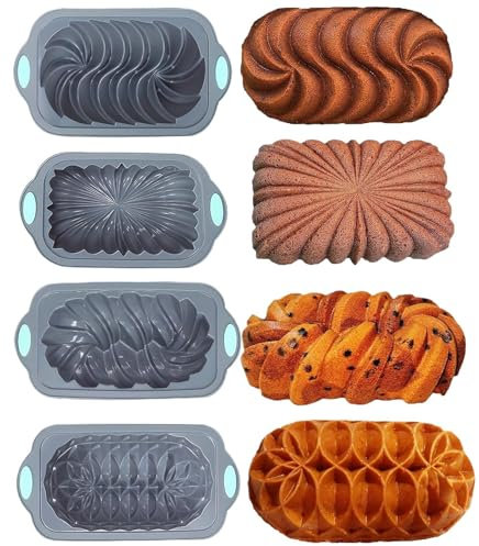 Pain à pain – Pastilles de cuisson en silicone et en métal 4 pièces pour gâteaux/brownies/steak/quiches/lasagnes | Moules de four antiadhésifs réutilisables