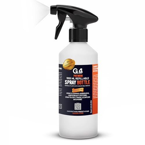 G4GADGET Premium 1000ml Spray Bottle – Refillable Water Spray Bottle for Cleaning, Hair, Plants, Gardening & Pet Care – Adjustable Mist & Jet Nozzle – Heavy Duty Plastic Spray Bottle