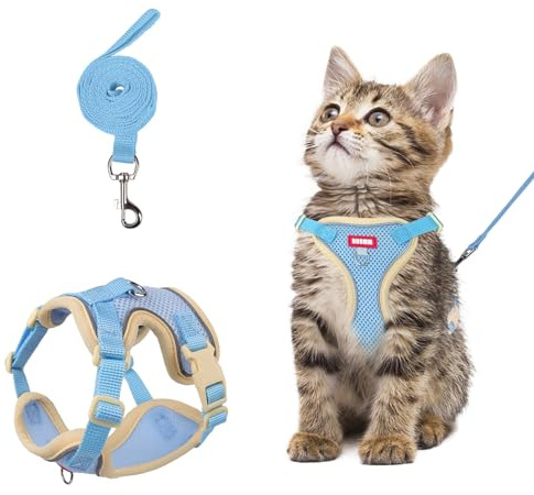 wanheart Cat Harness and Leash Set Escape-Proof Adjustable cat Leash and Harness Combo Suitable for All cat Breeds (Blue, M)
