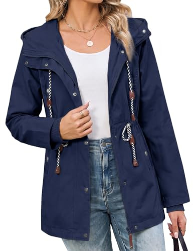 Yuson Girl Veste Femme mi Saison Coupe Vent Parka en Coton Chaude à Capuche | Manteau Légère Printemps, Mi Longue Vêtement Automne d'Extérieur, avec Cordon de Serrage et 4 Poches