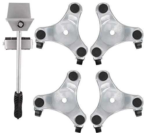 Set per il trasporto di mobili Piastra mobile per sollevatore argento per carichi pesanti Maniglia antiscivolo con rotazione a 360° per il trasporto di mobili