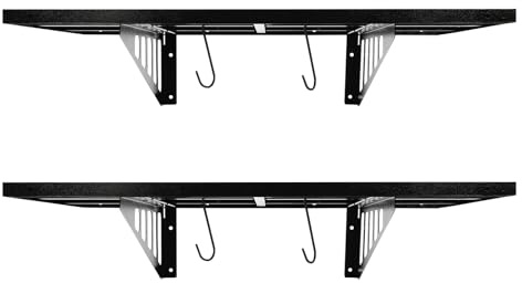 DilraTal 2 Pack Garage Wall Shelves, 24×36in Wall-Mounted Storage Rack with Hooks, Heavy-Duty Perforated Garage Shelving for Tools & Items