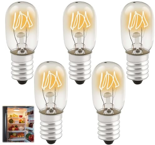 Paquete de 5 bombillas rosca E14 de 15W 230V bombilla fundida 2700 K blanco cálido bombilla T20 frigorífico, bombillas de máquina SES de rosca pequeña para horno microondas quemador máquina lámpara