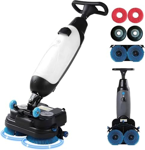 Pnpaea Pulidora De Suelos, Fregadora De Suelos Comercial, Mini Fregadora De Suelos MáQuina,Cepillos Dobles Rotativos, Cabezal Giratorio De 360°,Lavadora De Pisos Comercial White