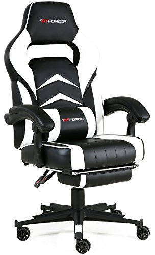 GTFORCE TURBO RECLINING SPORTS RACING GAMING OFFICE DESK PC CAR FAUX LEATHER CHAIR (White)