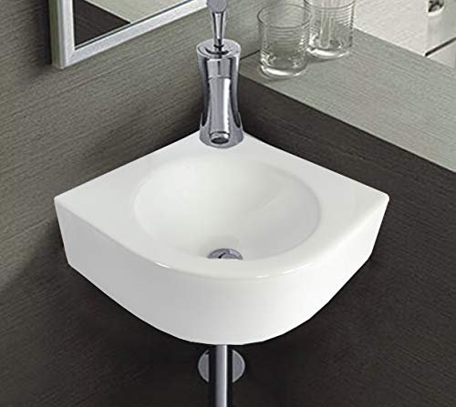 WP030 Corner Wash Basin Ceramic Wall Mounted Oval Semi-Circular Bathroom Approx. 30 cm White