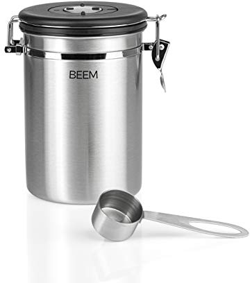 BEEM KAFFEEDOSE Vorratsdose mit Dosierlöffel - 1,9 l | Luftdicht aus Edelstahl | Datumsanzeige | 700 g Kaffee | Aromadose | CO2-Entlüftungsventil