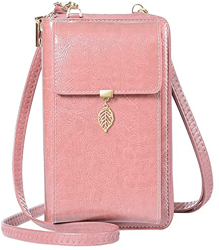 ENONEO Bolso de Telefono Movil Mujer Piel Bloqueo RFID con 12 Ranuras para Tarjetas y Cremallera Monedas Mini Bolsos Bandolera para Mujer Pequeño para Guardar Móvil de hasta 7,2 (Rosa)