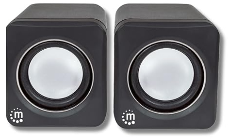 MANHATTAN USB Powered Stereo Speaker System - Small Size - with Volume Control & 3.5 mm Audio Plug to Connect to Laptop, Notebook, Desktop, Computer - 3 Yr Mfg Warranty - Black Silver, 166898