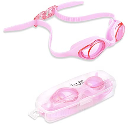 Noble Pack Kids Swim Goggles Pink – UV Protection, Anti-Fog, Leakproof Silicone Swimming Goggles for Girls, Adjustable Quick-Release Strap, Wide Vision, Vented Carry Case Included – Ages 4-16