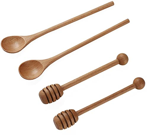 2pcs 6inch Honey Dipper Stick,2pcs 7.87inch Long Handle Coffee Stirring Spoons,Beech Wooden Honey Jar Spoons Stirrer,Dessert Iced Tea Cocktail Mixing Spoons for Home Kitchen,Wedding Party Favors