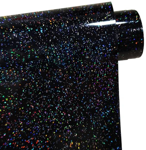 FORBELL Pellicola Glitter per Plotter in Tessuto, Pellicola Trasferibile in Tessuto Nero, Vinile per Trasferimento Termico Galassia (Galassia Nera (Luccicante), 30,5 cm × 1,5 m)
