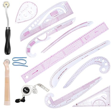 Set di righelli da cucito fai da te, in plastica, a forma di curva, per sartoria, design pieghevole, modello da disegno per abbigliamento fai da te, set B (13 pezzi)