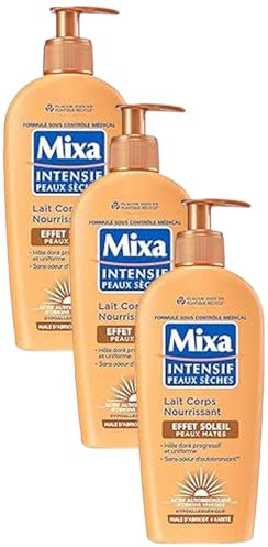 Mixa Intensif Peaux Sèches - Lait Corps Nourrissant Effet Soleil - Autobronzant - Hâle Doré Naturel Progressif et Uniforme - Peaux Mates - Hypoallergénique - 250ml (Lot de 3)