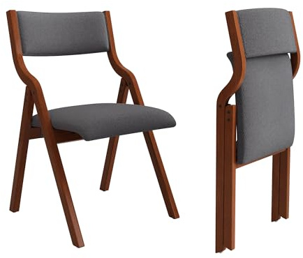 YOPTO Folding Wooden Chairs Set of 2 with Padded Seat,Portable Dining Chairs W/Ergonomically Designed Back and Cushion,for Dining Room,Restaurant,Kitchen,Office