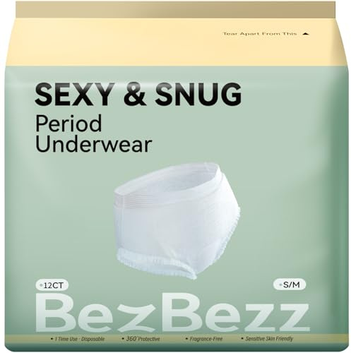 BezBezz Disposable Period Underwear Overnight Leakproof, Unscented S/M,12CT