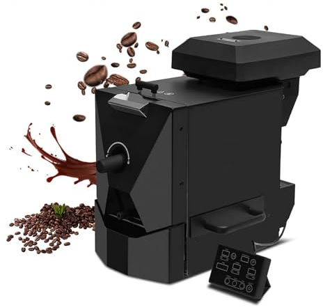 LHQYA Torréfacteur Électrique 1000 W, Séchoir Grains CAF Acier Inoxydable avec Bac Récupération, 9 Courbes Torréfaction/3 Modes Torréfaction/température/Puissance Feu Réglables, pour Grains Café