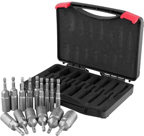 FUNSUEI 15 Stück Sechskant Stecknuss Set, 5.5-19mm Steckschlüssel Set, 80mm Lang Steckschlüsselsatz