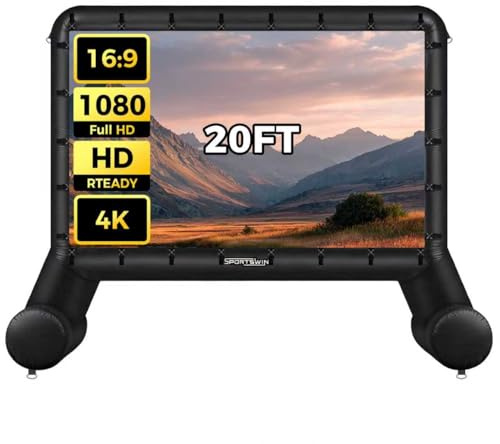 SPORTSWIN 20FT Inflatable Outdoor Movie Screen, Blow up Projector Screen Outdoor with air Blower, Movie Screens for Backyard with one Piece Design, Front & Rear Projection, Easy Set up